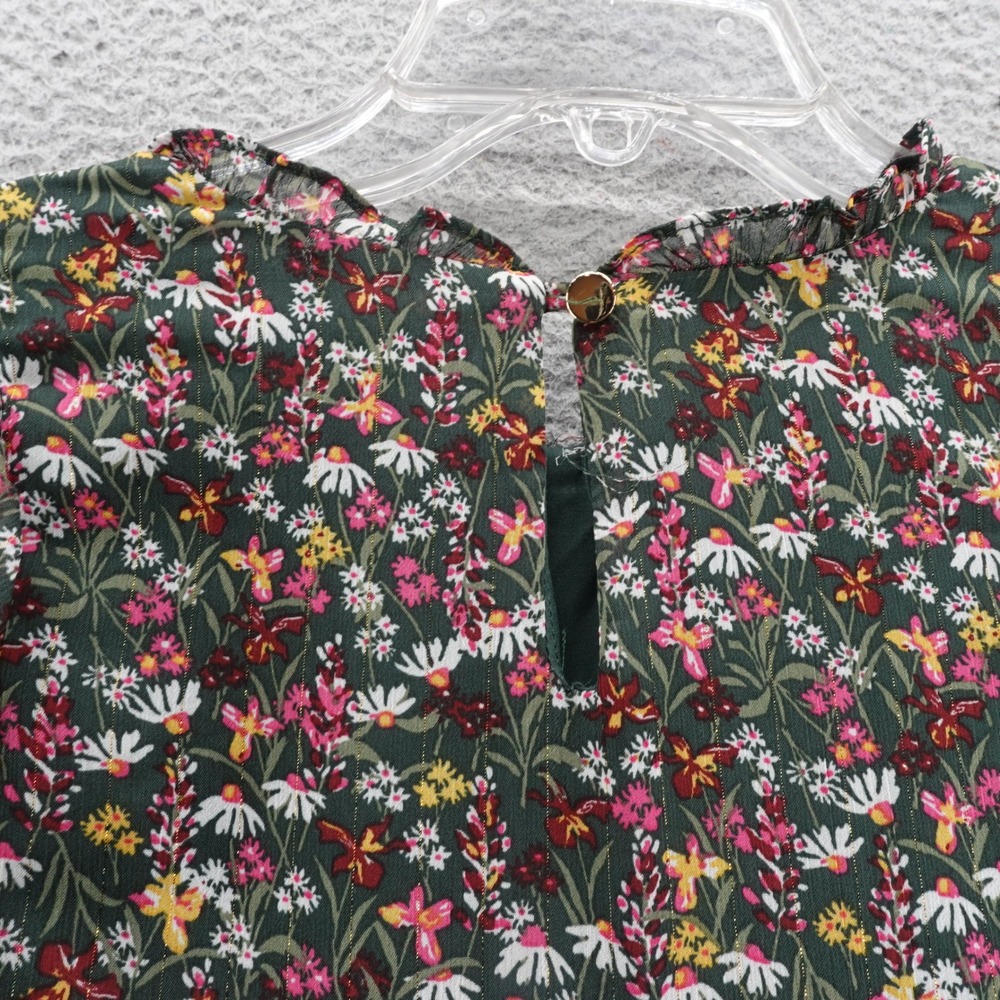 Draper James RSVP Smocked Dress Floral Midi Large Green Pink Metallic Womens - Picture 11 of 15